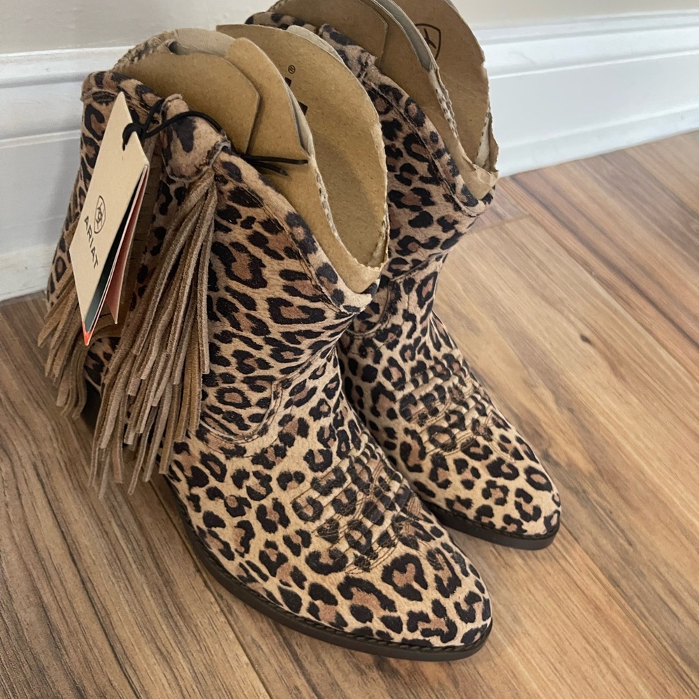 Leopard Print Fringe Boots